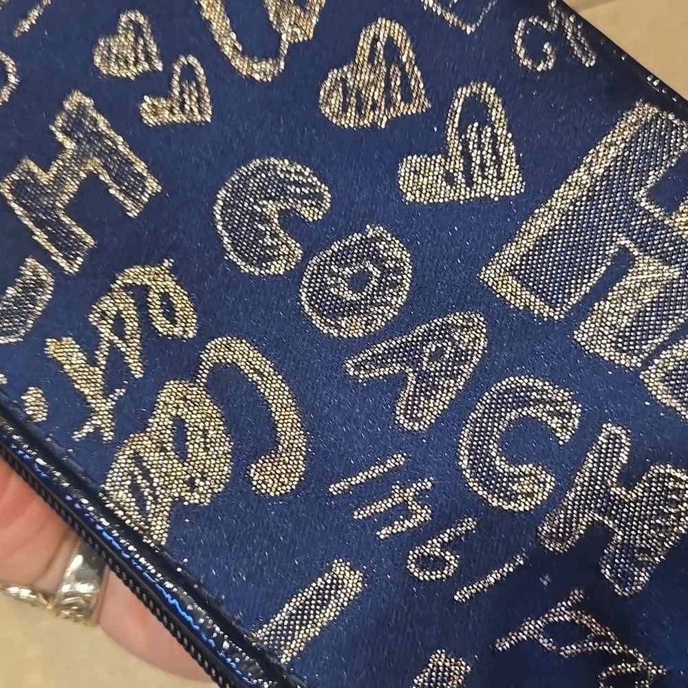 Coach Poppy Denim Dark Blue/Golden Shimmer Zipper Wristlet - Picture 5 of 10